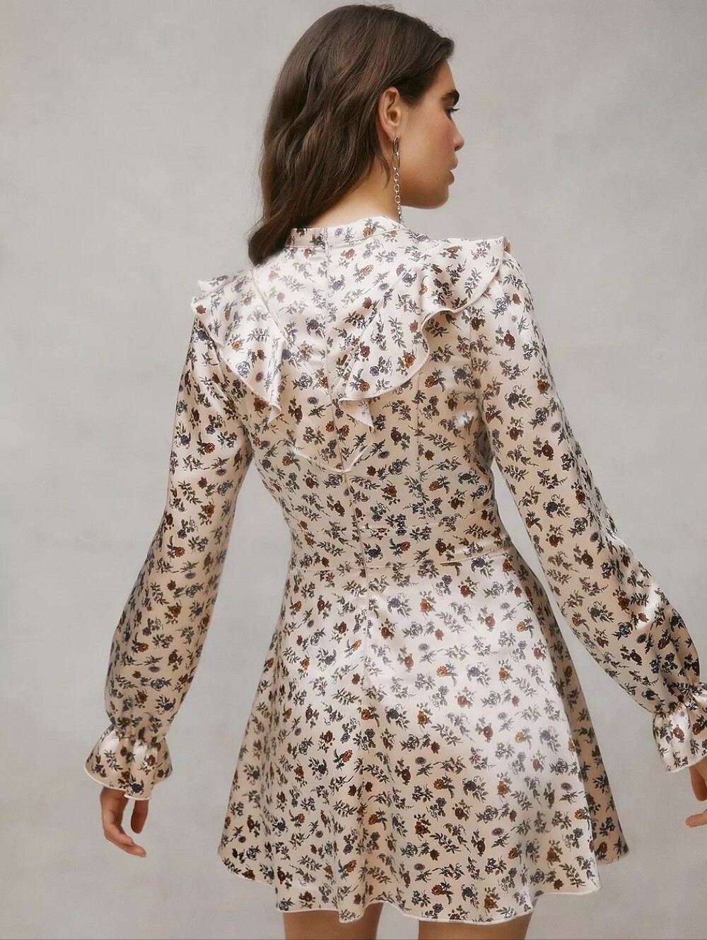 Laura ASHLEY MINI SATIN Floral Ruffle-Trim A-Line Dress Cream URBAN OUTFITTERS